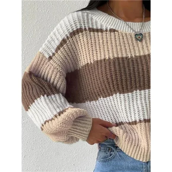 Striped Knit Round Neck Sweater